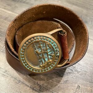 Vintage 70’sTech Ether Guild 1974 Clingman’s Dome Brass Buckle and  Leather Belt